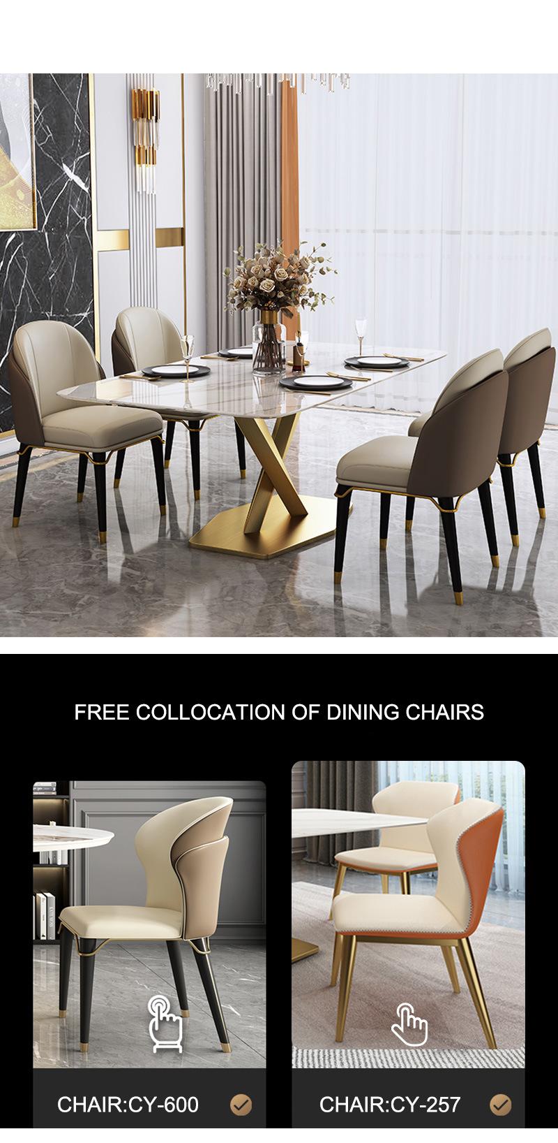 Modern Designer Living Room Furniture X-Shape Steel Base Marble Top Dining Table