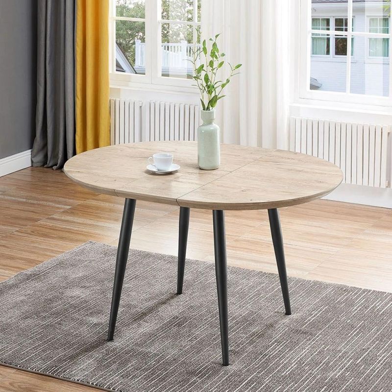 Home Furniture Modern Restaurant MDF Wooden Extendable Dining Table with Metal Legs