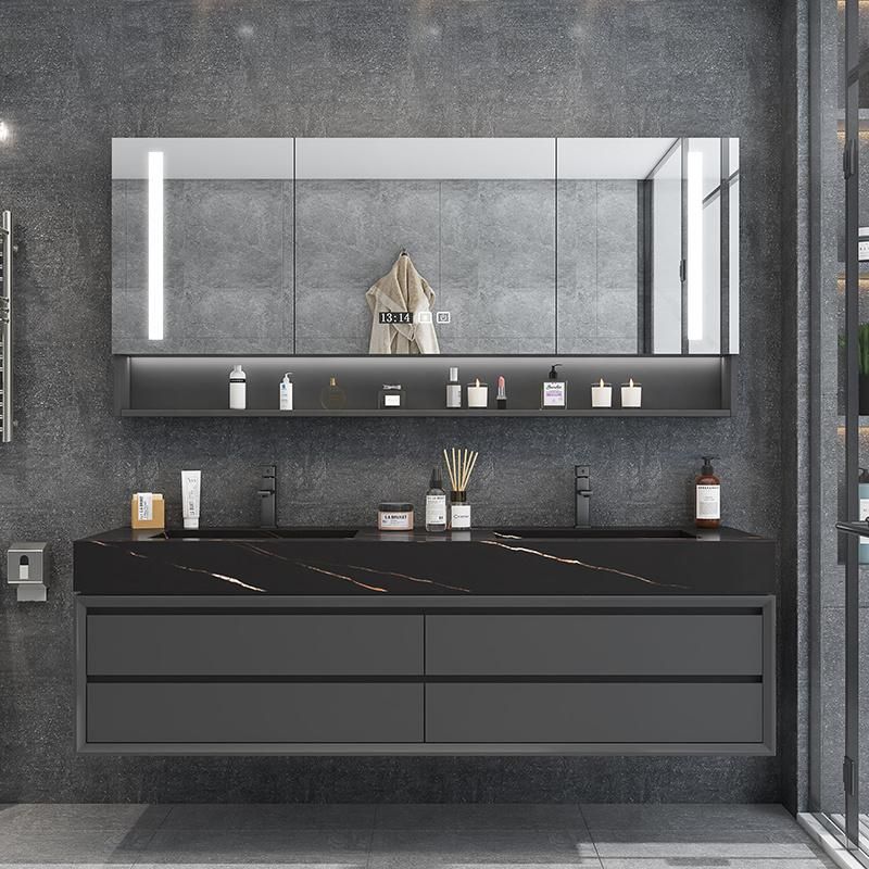 Modern Design of Plywood Floor Mounted Bathroom Cabinet with Rock Platecountertop