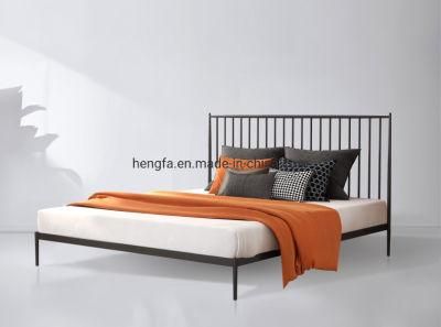 Modern Bedroom Vocation Hotel Furniture Black Matte Iron King Bed