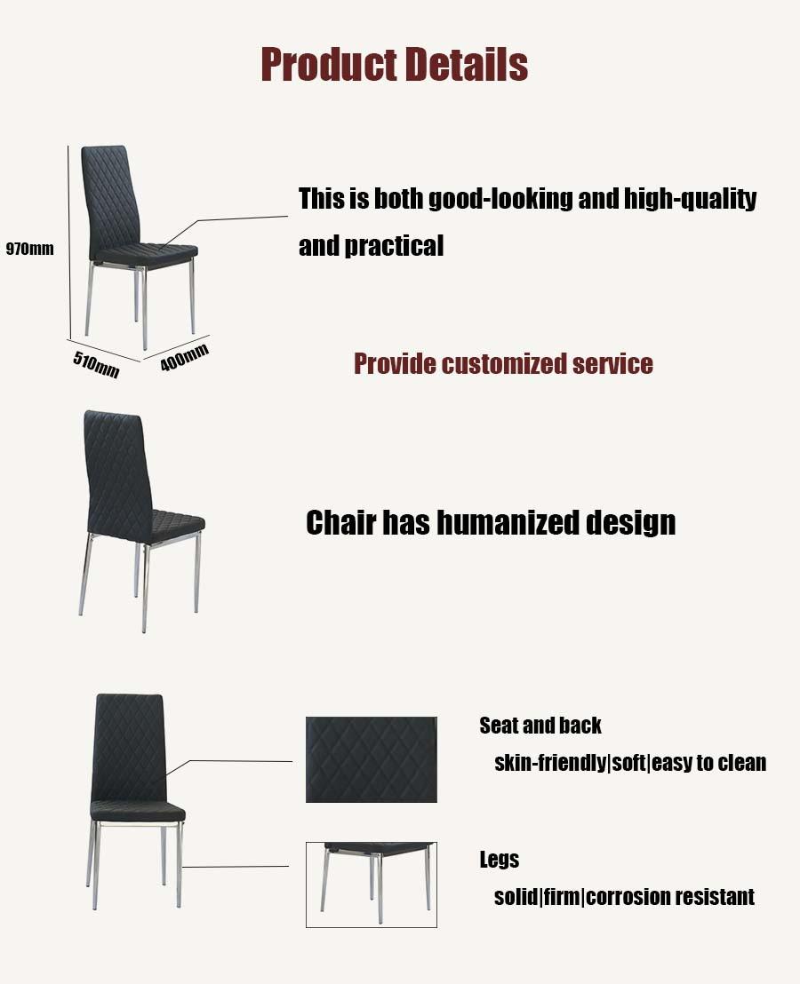 Modern Home Outdoor Furniture Diamond-Type PU Leather Dining Chair with Metal Legs