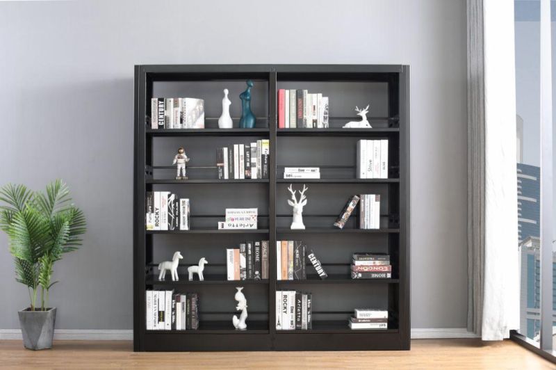 Black Metal Bookcase School Library Double Side Bookshelf Furniture