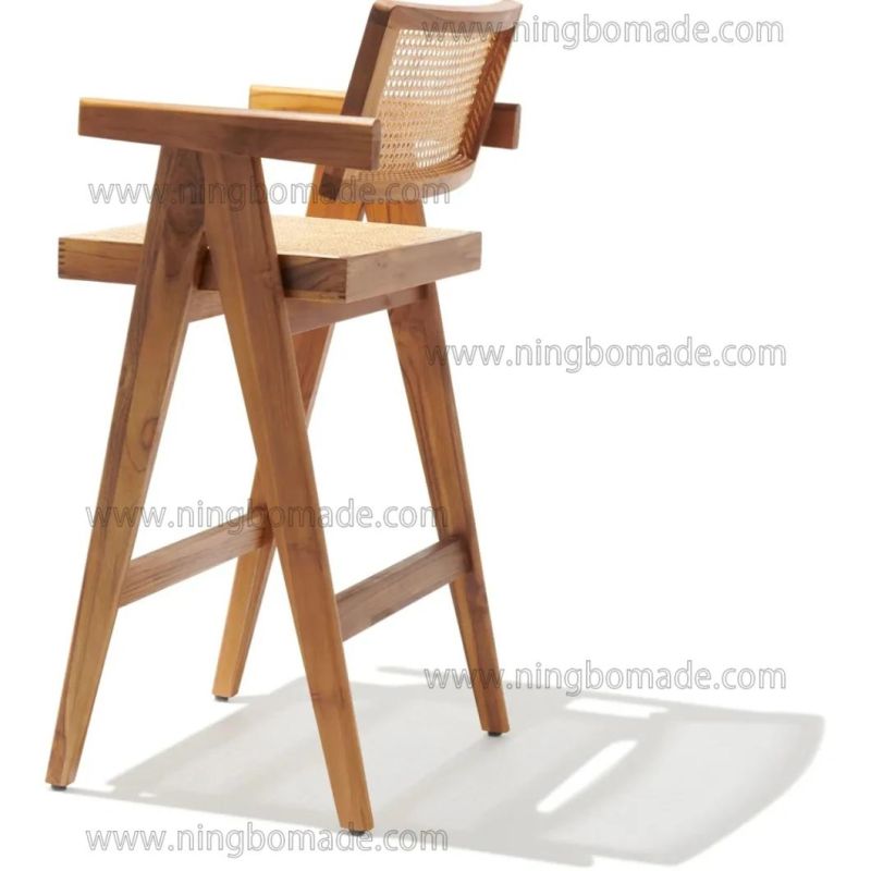 Classic Silhouette Drafting Compass Furniture Natural Ash and Rattan Armchair Bar Stool