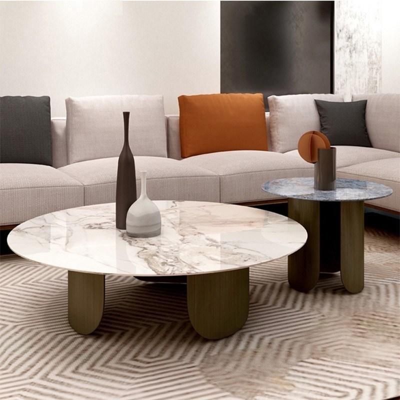 Modern Furniture Bright Round Marble Rock Plate Tea Table