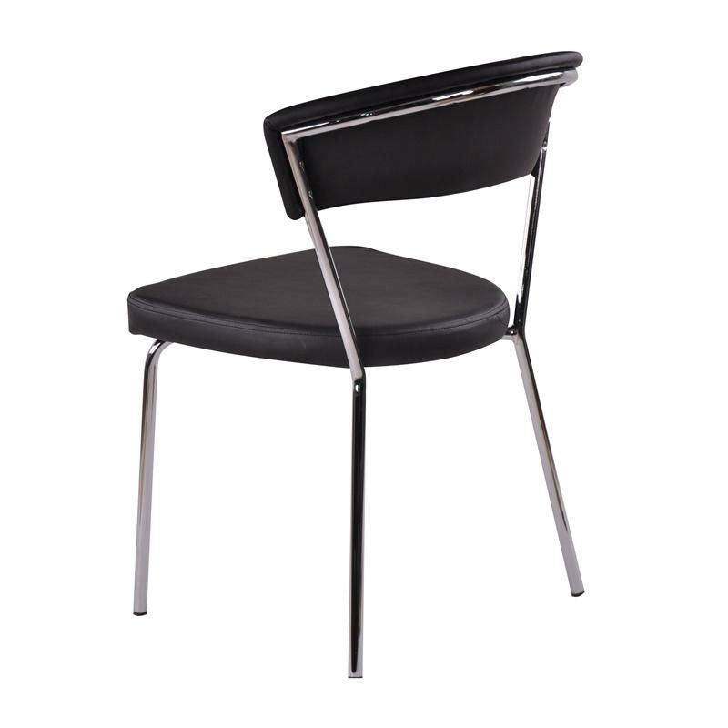 Modern High Hole Back Black Faux Leather Silver Chrome Leg Dining Chair