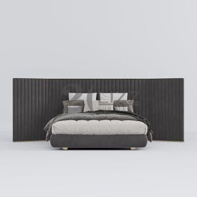 European high End Home Furniture Modern Lluxury Velvet Fabric Wood Frame King Size Bed with Headboard