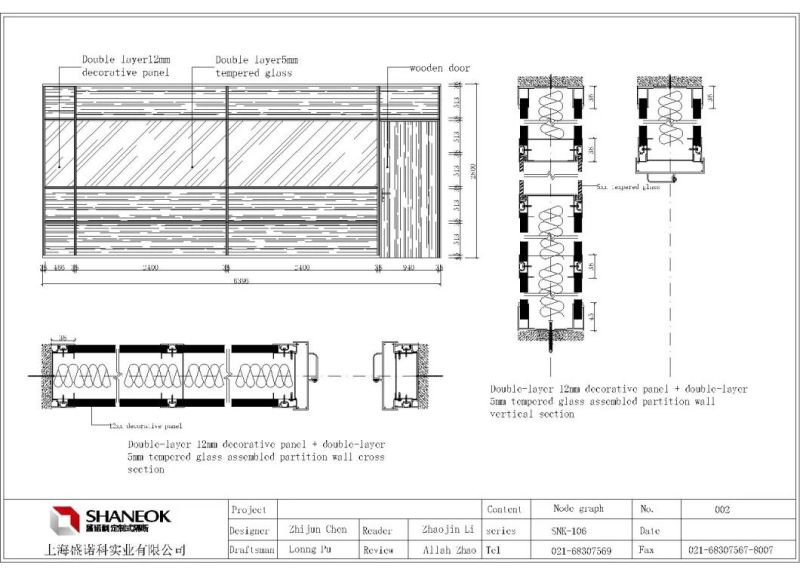 Decorative Half Glass Wall Partition, MDF Office Partition Wall