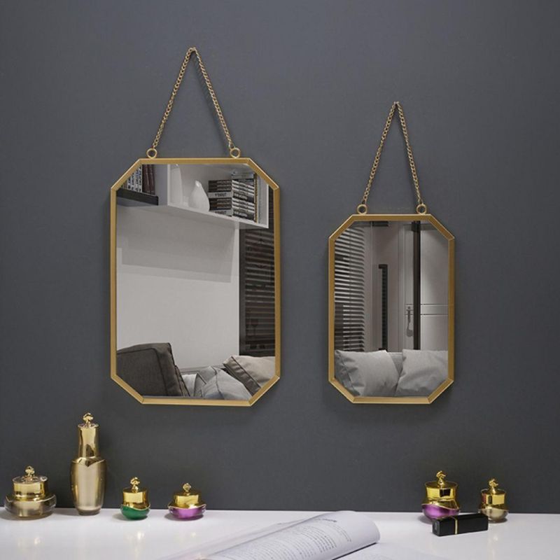 Metal Bathroom Mirror Wall Hanging Silver Makeup Mirror in Round Square