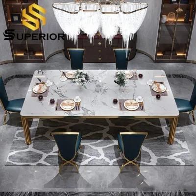 Stainless Steel Furniture Luxury Marble Dining Table with 6 Chairs