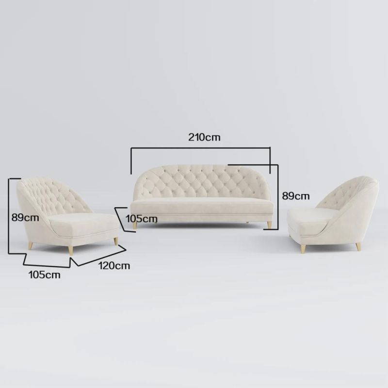 Non Inflatable European Style Chesterfield Living Room Furniture Modern Velvet Fabric Sofa Long Couch