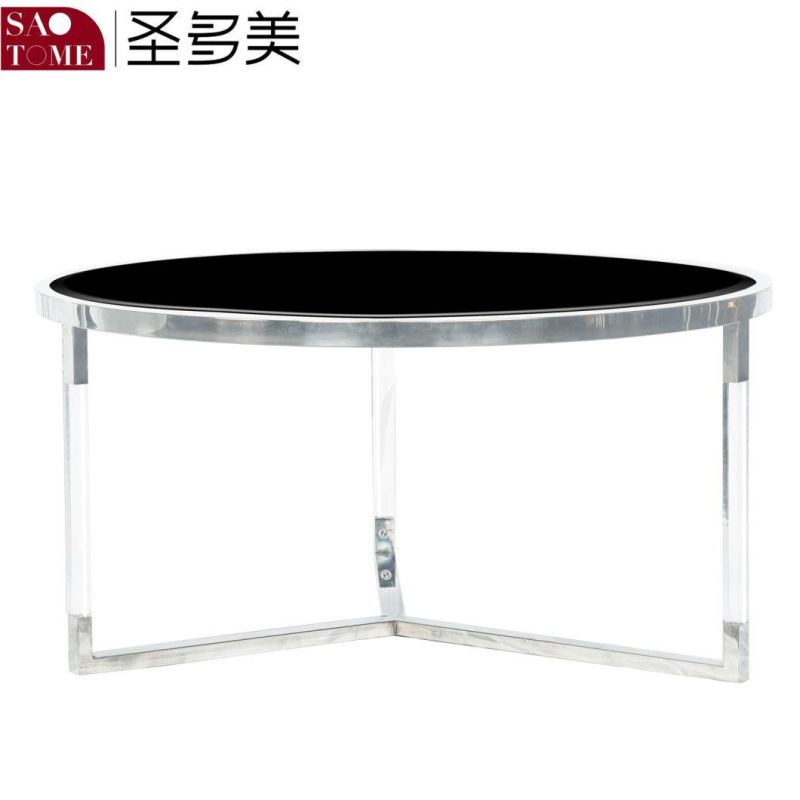 Modern Living Room Stainless Steel Black Glass Coffee Table