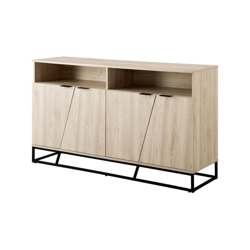 Angled Door Cabinet Sideboard Buffet with Open Shelf Storage