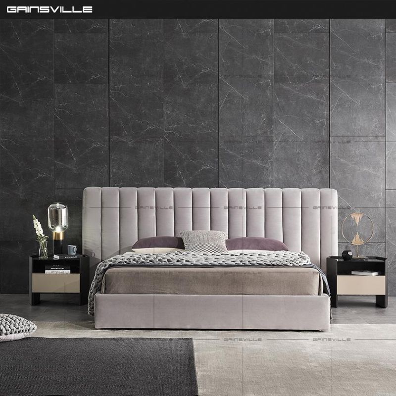 Hot Sale Fashion Hotel Furniture Home Bedroom Furniture Wall Bed King Bed Double Bed Upholstered Fabric Bed in Italy Style