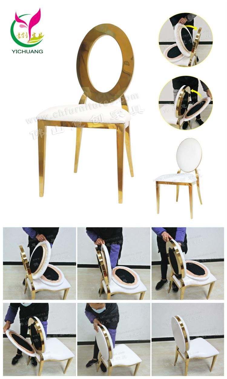 Wedding Furniture Stacked High-Back Golden Stainless Steel Wedding Restaurant Dining Chair