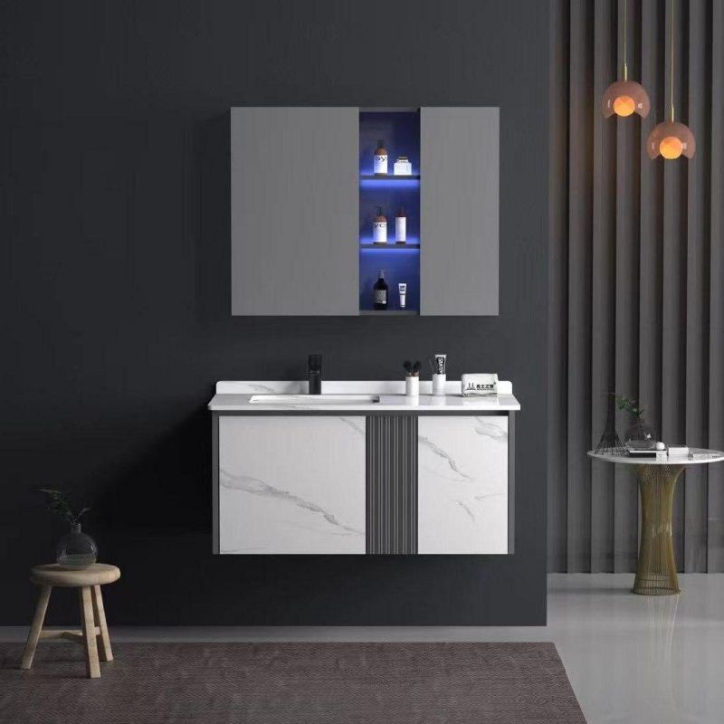 American Style Wholesale White Rubber Wood Bathroom Furniture, Bathroom Vanity, LED Mirrored Cabinet