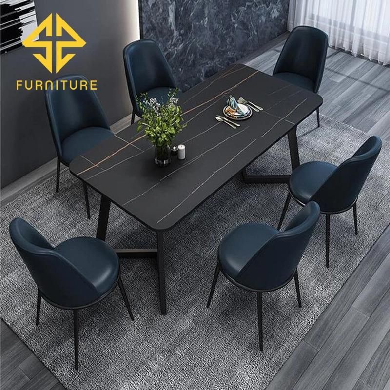 Modern Design Dining Room Furniture Stainless Steel Frame Black White Marble Slate Dining Table