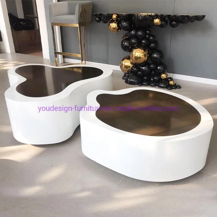 Modern Furniture Living Room White Painted Stainless Steel Coffee Table Centre Table Glass Top Coffee Tables Furnitures for Villa