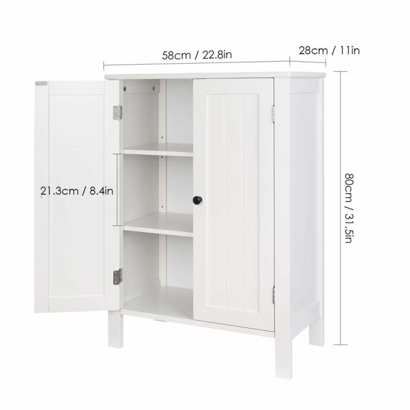 Home Furniture White Bathroom Floor Cabinet Living Room Furniture with Double Doors and Adjustable Shelf