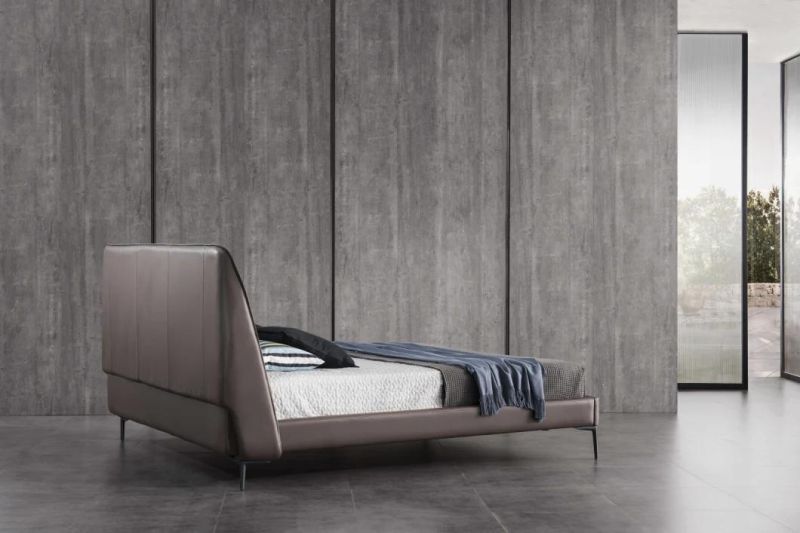 Gainsville Italy Design Modern King Size Leather Bedroom Furniture Leather Bed in Wardrobe