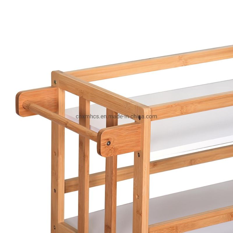 Rolling Natural Bamboo Kitchen Trolley &Storage Cart. 3-Layer Shelves Bamboo Serving Cart for Bar