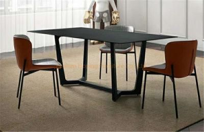 China Black Metal Base Home Furniture Frame Set Wood Dining Room Table