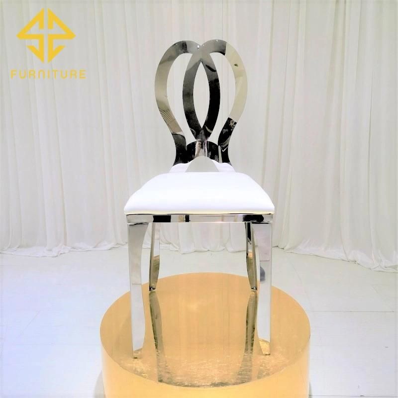 Chinafurniture Modern Design Stainless Steel Metal Legs White Sponge Seat High Round Back Dining Chair for Wedding Banquet