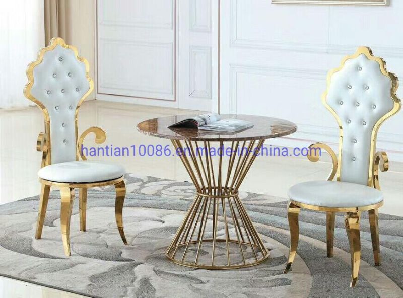 Marble Top Stainless Steel Golden Color Coffee Side Table with Big Dining Chair