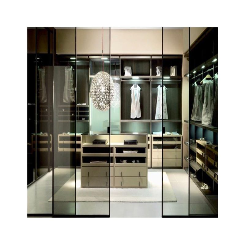 Cheap Price Custom Simple Design Bedroom Glass LED Aluminum Profiles Frames Clothes Wardrobe Modern Wooden Fitted Closet Almirah Closet