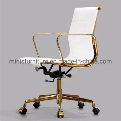 (M-OC280) Modern Office Furniture White Leather Low Back Meeting Chair with Gold Frame