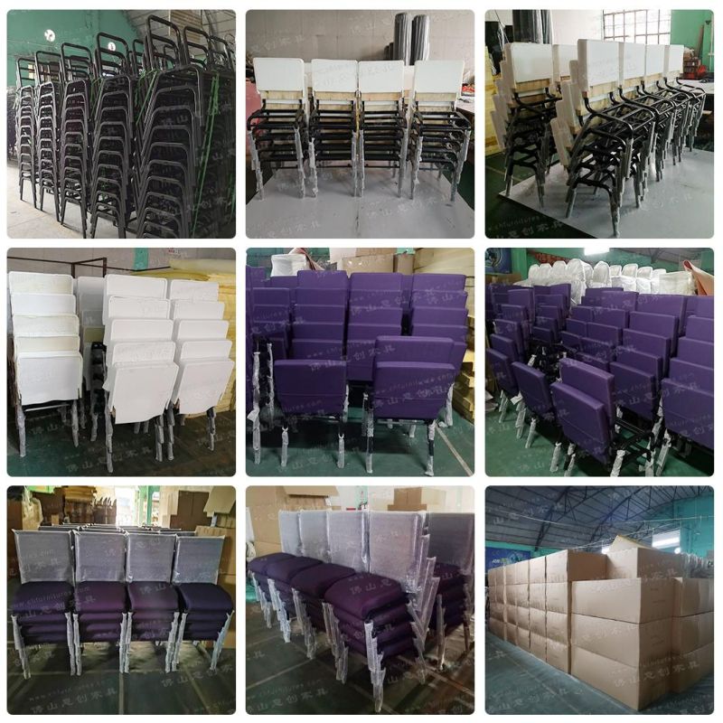 Yc-G78 Wholesale Cheap Used Purple Iron Stacking Church Chairs with Interlocking and Pocket for Auditorium and Theater