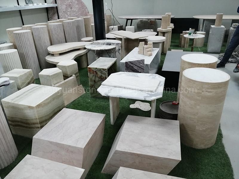 Travertine Marble Table Solid Stone Pedestal Modern Center Coffee Table Nordic Living Room Furniture