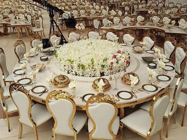 Wedding Event Rent Stainless Steel Frame Big Roun Gold Dinner Table