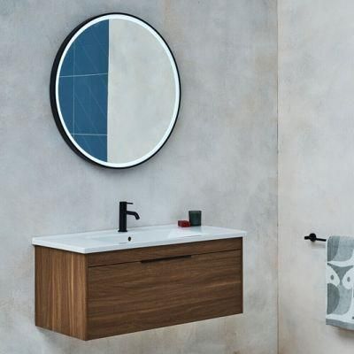 Modern Round Black Metal Framed Lighted Bathroom Wall Mirror