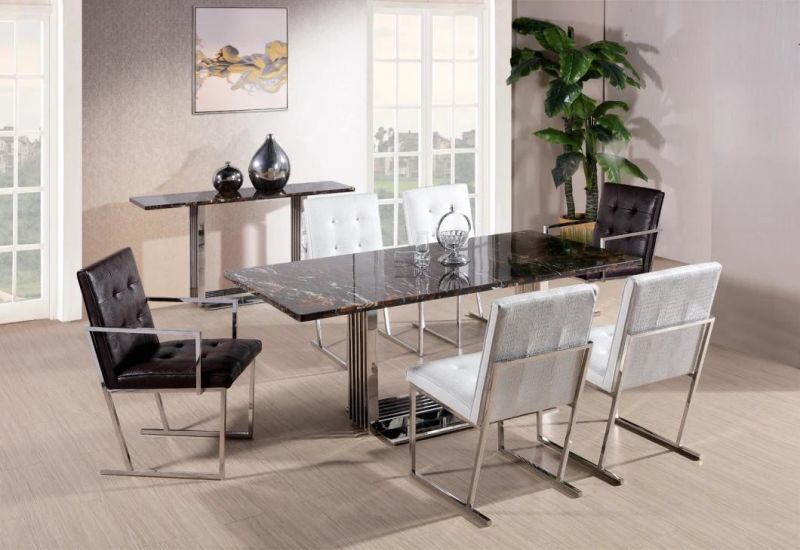 Round Marble Dining Table Furniture Set with High Dining Chair