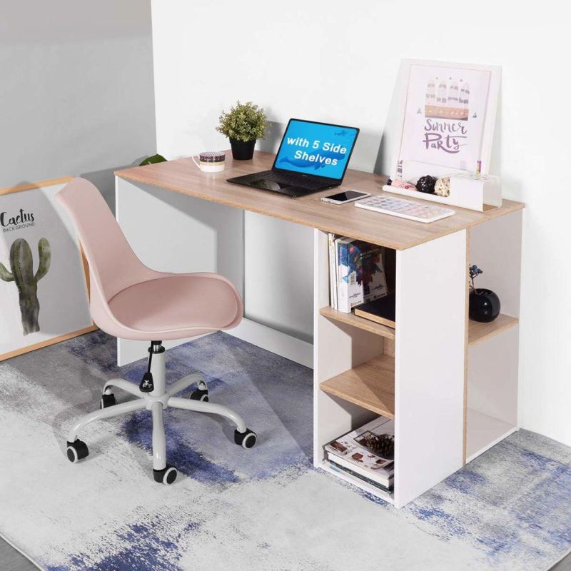 Office Computer Desk 47.2 Inch PS5 Gaming Desk with Drawers Kids Study Writing Desk Organizers with 5 Shelves Students Laptop Table Home Wood Workspace Conferen