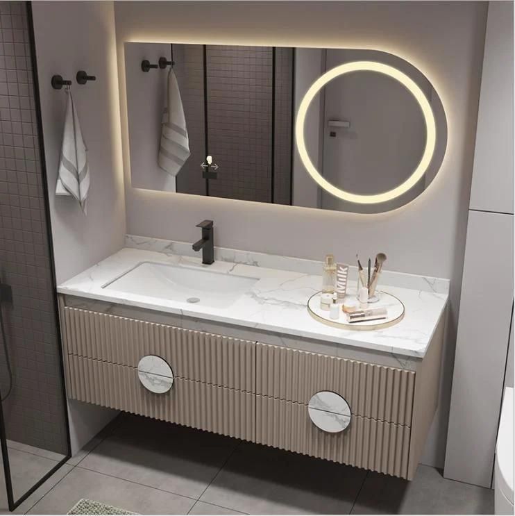 Rock Plate Integrated Basin Bathroom Cabinet Combination Modern Simple Toilet Washbasin Washstand Intelligent Solid Wood Bathroom Cabinet