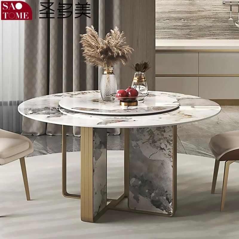 Easy Clean Rock Plate Rotating Dining Table with Stainless Steel Base