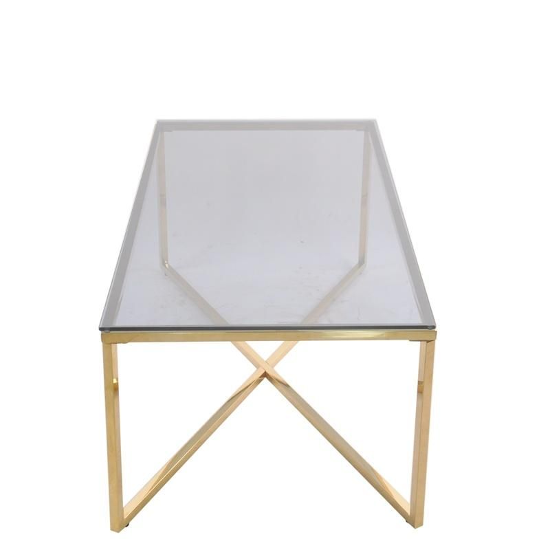 Nordic New Design Modern Grey Tempered Glass Living Room Furniture Gold Stainless Steel Coffee Table