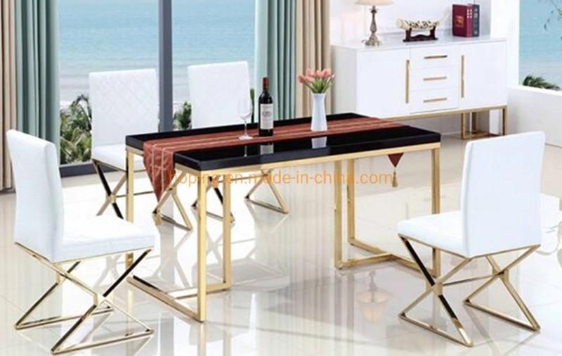 4 People Table Modern Round Gold Dining Table with Super White Black Marble Top