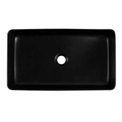 Modern Style Matte Black 24 Inch 61 Cm Bathroom Porcelain Countertop Rectangle Shape Washing Vessel Furniture with Pre-Drilled Overflow