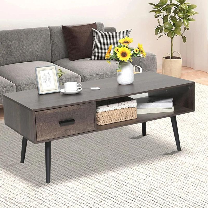 Brown Tea Table Center Table Storage Wooden Modern Coffee Table for Living Room