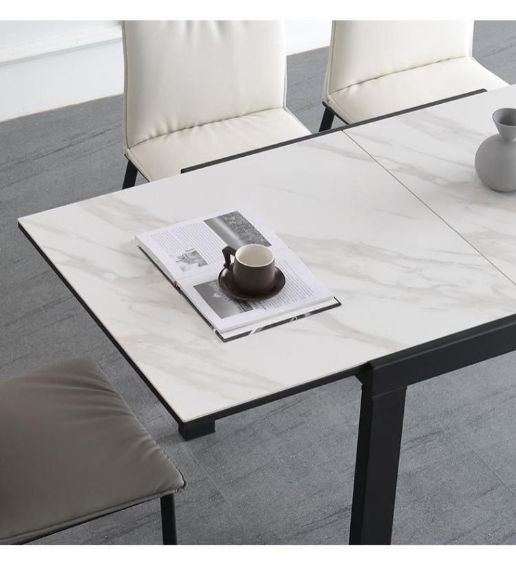 Modern Hardware Functional Home Kitchen Furniture Square Marble Extendable Dining Table