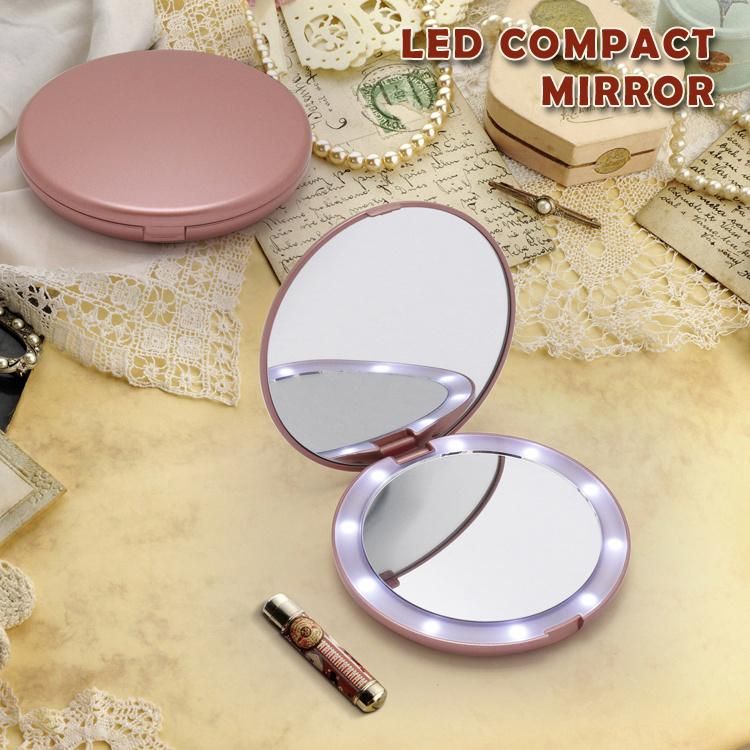 Customizable Portable 10PCS LED Lights Vanity Mirror Hand Pocket Magic Makeup LED Mirror