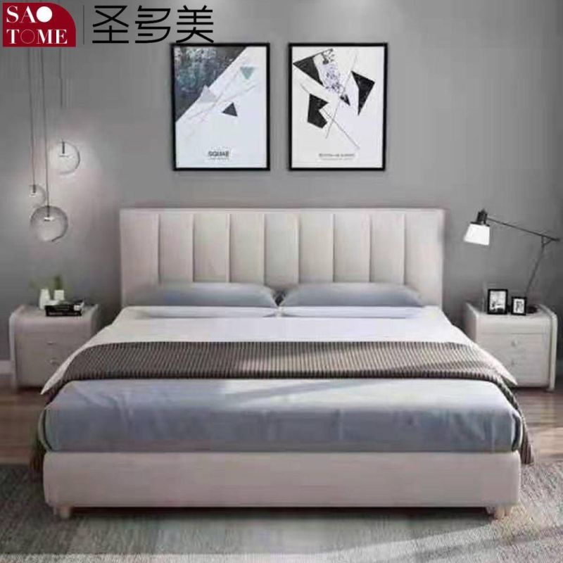 Chinese Modern Home Bedroom Furniture Light Pink with Hardware Leather Large Double Bed