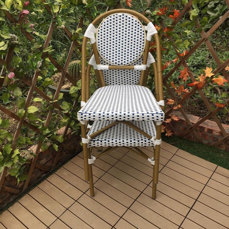 Hot Sale Outdoor Furniture French Style Cafe Bistro Rattan Chairs Restaurant Furniture Modern Stackable Packing 30PCS