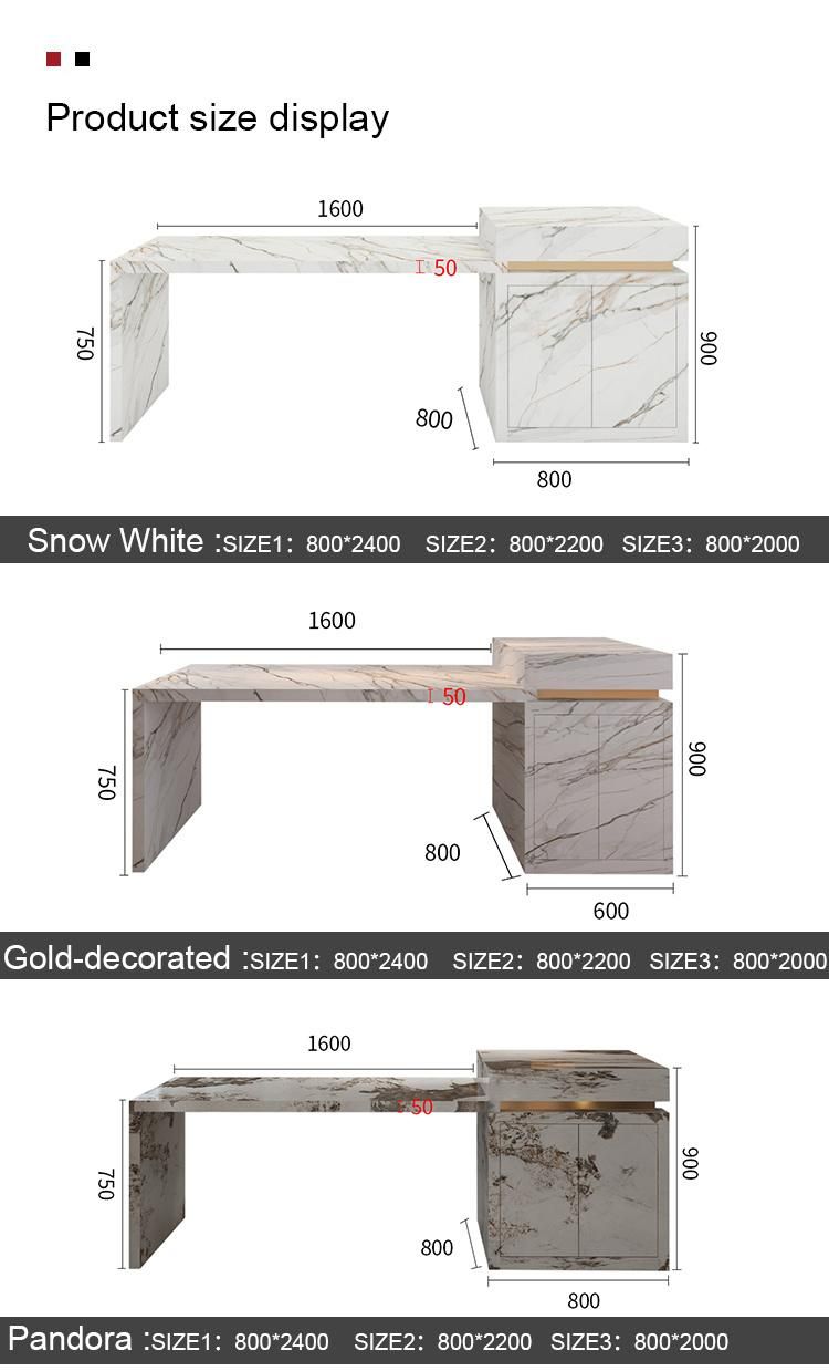 Modern Furniture Marble Rock Beam Dining Table Gold-Decorated Kitchen Cabinet