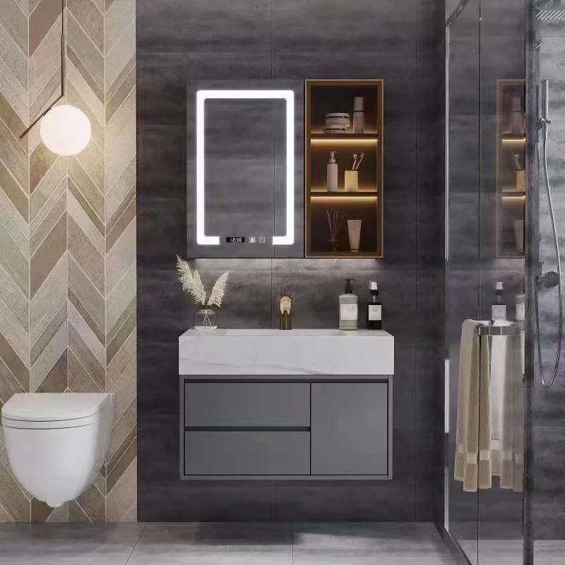 Light Luxury Rock Plate Bathroom Cabinet Modern Simple Toilet Wash Wash Face Hand Basin Cabinet Combination Bathroom Round Intelligent Mirror