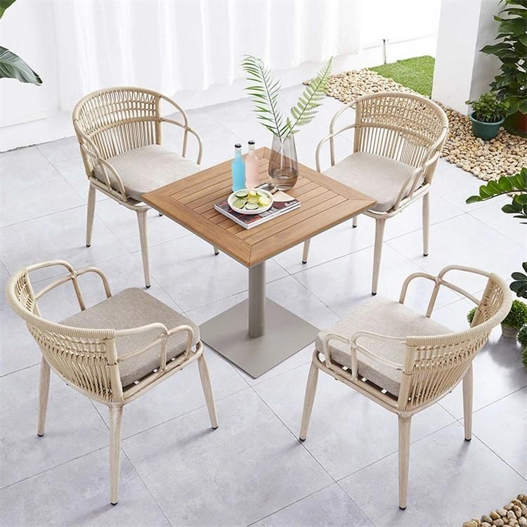 Modern Patio Furniture Teak Dining Table Set Outdoor Rope Woven Garden Chairs for Sale