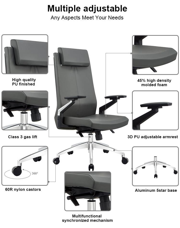 Adjustable Executive Office Chair High Back PU Leather Style Furniture