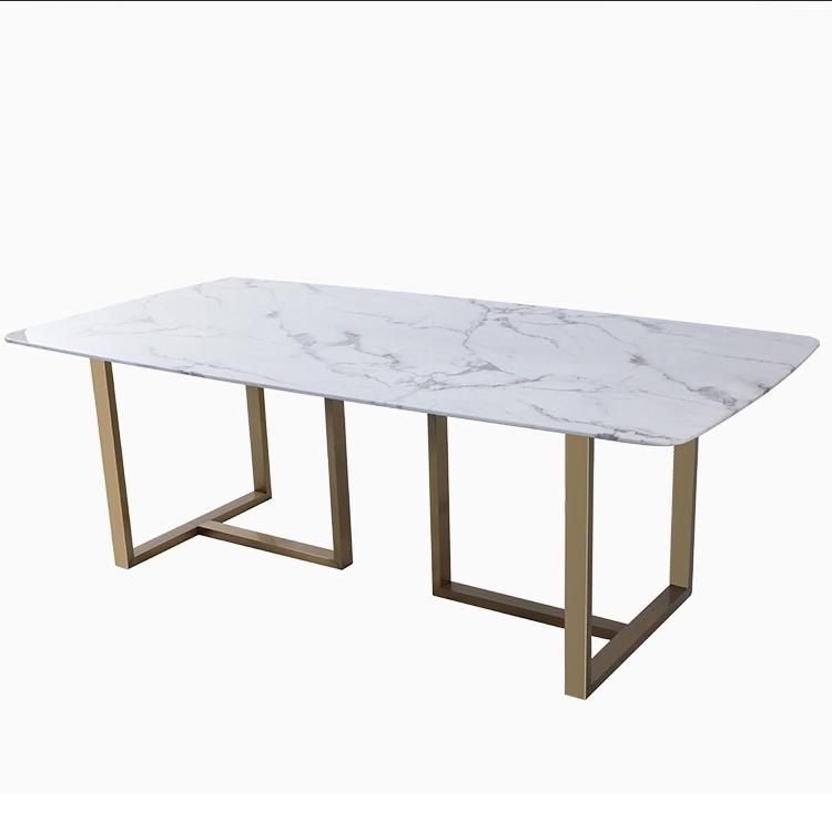 Modern Style Home Dining Room Furniture 6 Seat Sets Glass Imitation Marble Top Dining Table